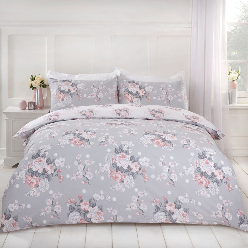 English Rose Design Yellow Grey Duvet Set