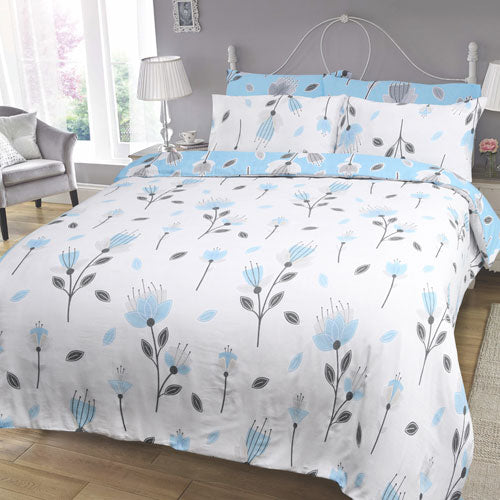 Geo Floral Print Design Blue Duvet Cover Set