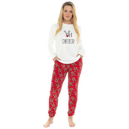 Ladies Reindeer Fleece Pyjama Set Size 8 - 22