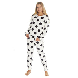 Ladies Spot Print Fleece Pyjama Set Size Small - XL