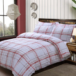 Luxury Seersucker Red Check Duvet Cover Set