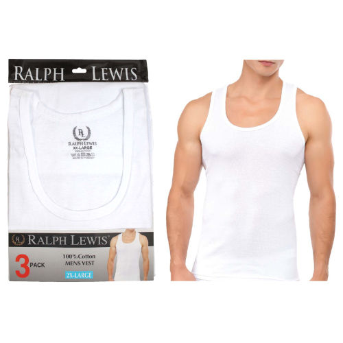 3 Packs Ralph Lewis Mens Cotton Vests Size Small - 2XL