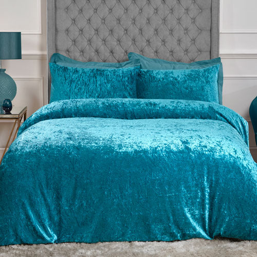 Luxury Crushed Velvet Teal Duvet Cover Set