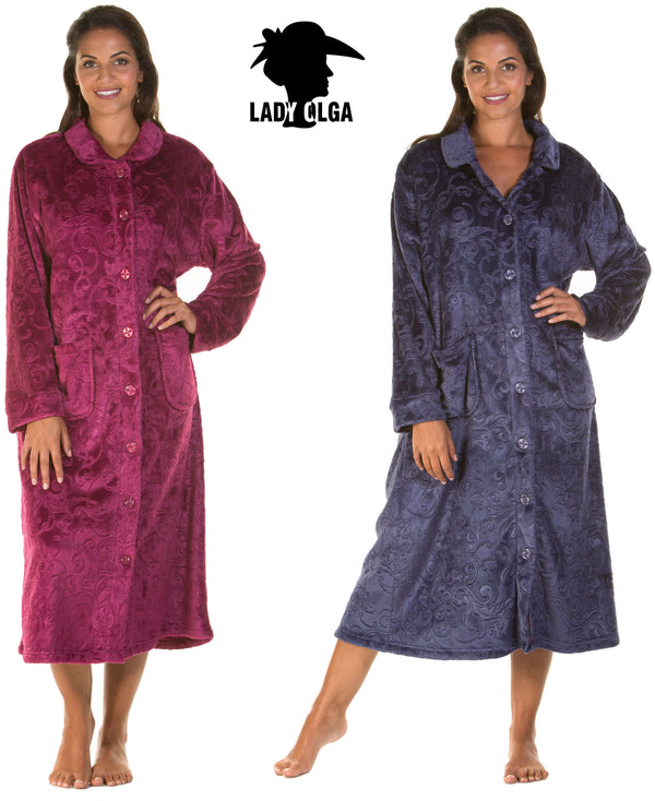 Ladies Sweet Embrace Soft Feel Embossed Button Gown By Lady Olga Size 10 -24