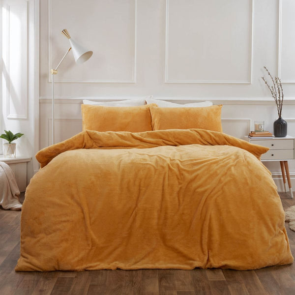 Brentfords Teddy Fleece Ochre Yellow Duvet Cover Set