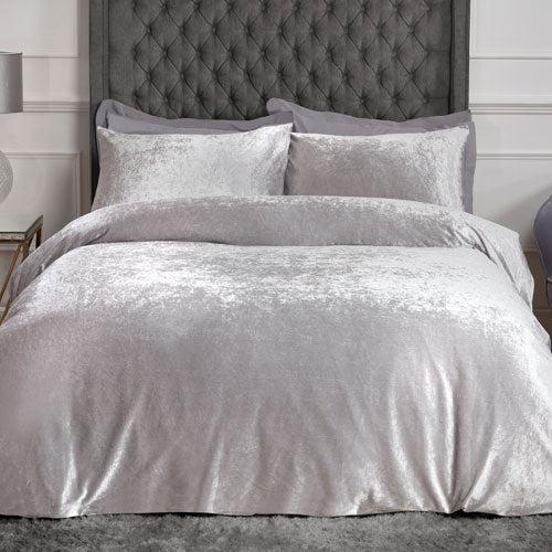 Luxury Crushed Velvet Silver Duvet Cover Set