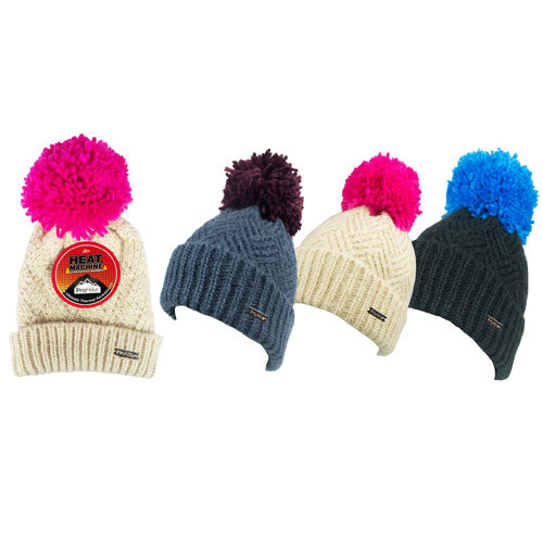 Ladies Heat Machine Pom Pom Hat Chevron Knit