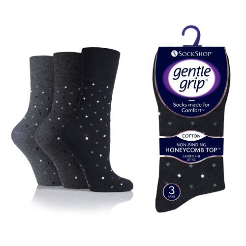 6 Pairs Ladies Gentle Grip Socks Dark Dots Size 4-8