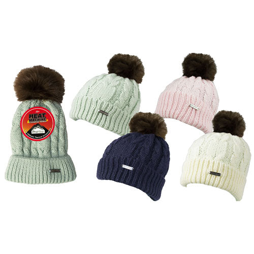 Ladies Heat Machine Pom Pom Hat Chunky Knit