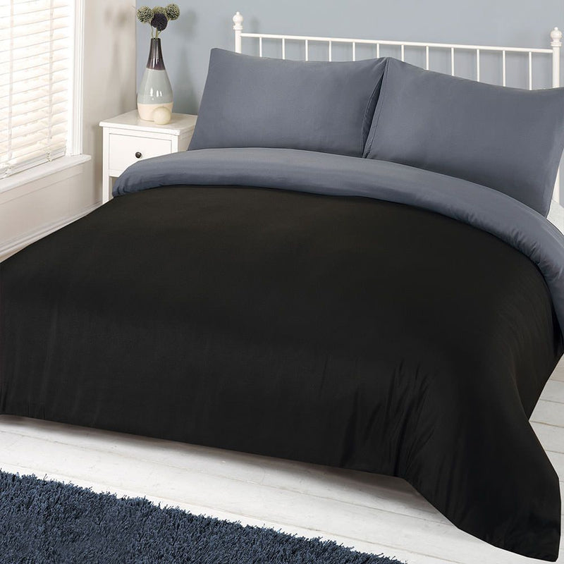 Brentfords Plain Dye Black Grey Duvet Set