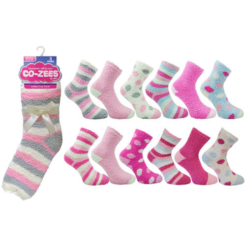 3 Pairs Ladies Co-Zees Cozy Winter Sock Pastel Size 4-8