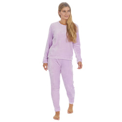 Ladies Shimmer Flannel Pyjama Set Lilac Size Small - XL