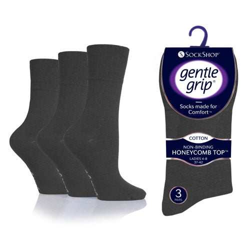 6 Pairs Ladies Gentle Grip Socks Plain Grey Size 4-8