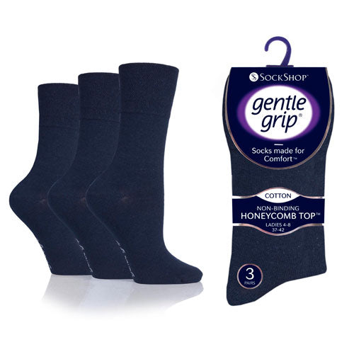 6 Pairs Ladies Gentle Grip Socks Plain Navy Size 4-8