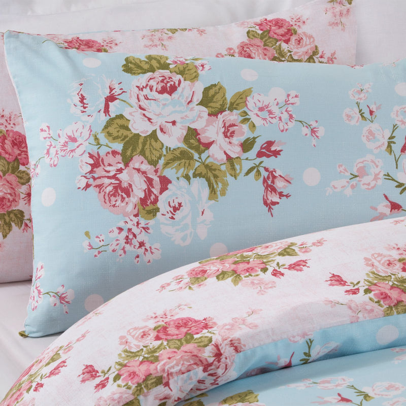 English Rose Design Light Blue Duvet Set