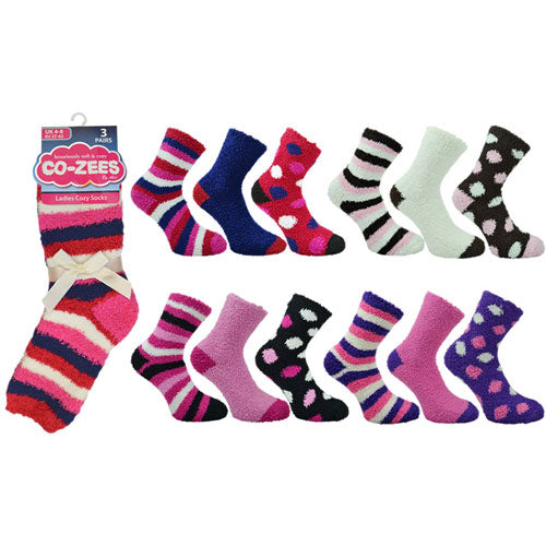 3 Pairs Ladies Co-Zees Cozy Winter Sock Dark Size 4-8