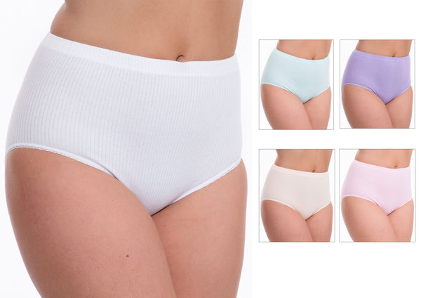 3 Pack Tunnel Elastic Cotton Ribbed Full Briefs Size 10 -28