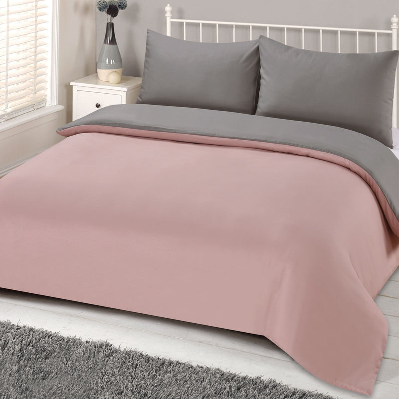 Brentfords Plain Dye Pink Grey Duvet Set