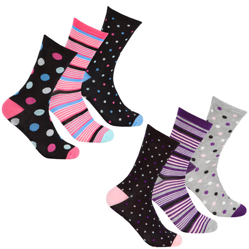 6 Pairs Bamboo Spot Design Socks Size 4-7