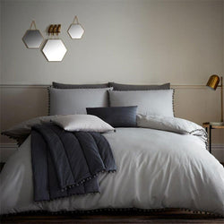 Luxury Pom Pom Grey Duvet Cover Set