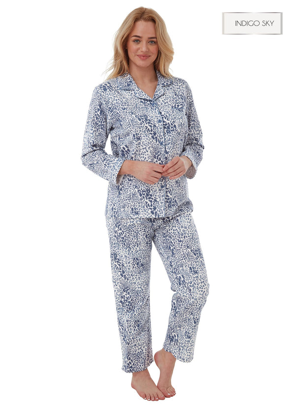 Ladies Blue Animal Print Brushed Cotton Pyjamas by Indigo Sky Size 8 - 20