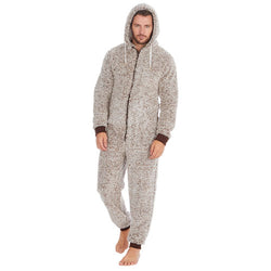 Mens Frosted Sherpa Hooded Onezee Onesie All-In-One Camel Small - XL