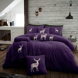 Luxury Super Soft Teddy Embroidered Fleece Purple Duvet Cover Set