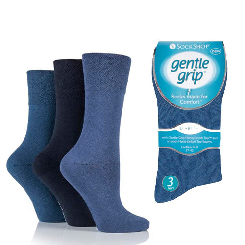 6 Pairs Ladies Diabetic Gentle Grip Socks Navy Size 4-8