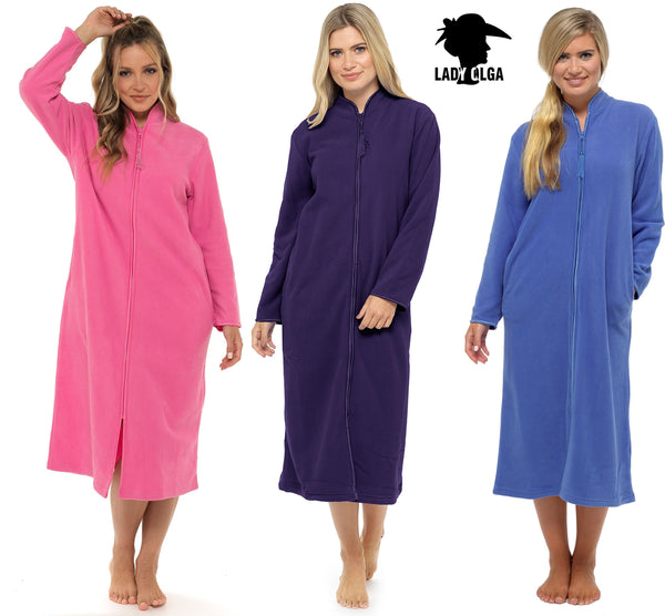 Ladies Amber Fleece Zip Through Gowns by Lady Olga Size 10 -28