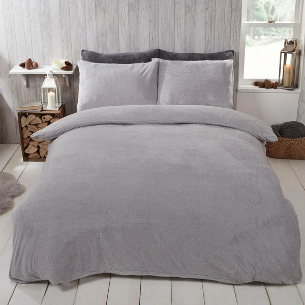 Brentfords Teddy Fleece Silver Grey Duvet Cover Set