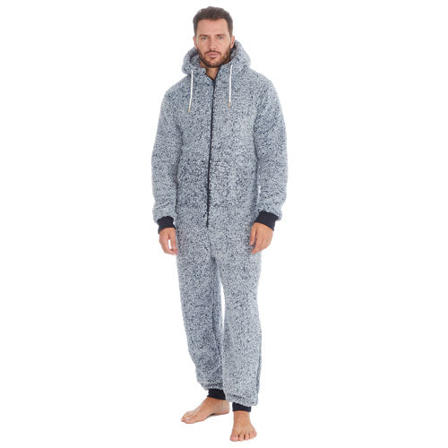 Mens Frosted Sherpa Hooded Onezee Onesie All-In-One Navy Small - XL