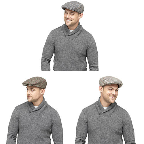 Mens Tweed Herringbone Flat Cap Assorted