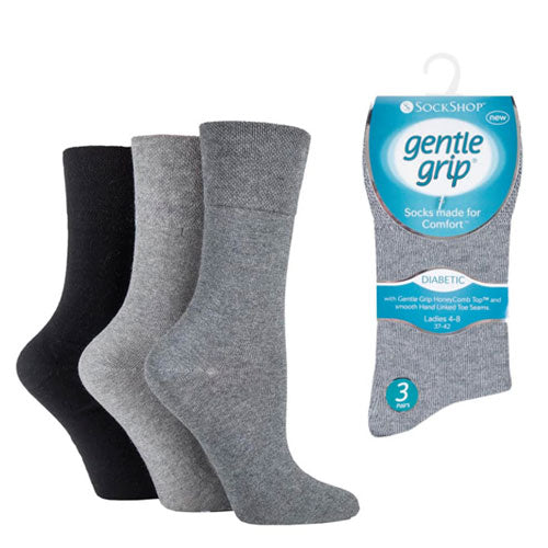 6 Pairs Ladies Diabetic Gentle Grip Socks Dark Size 4-8