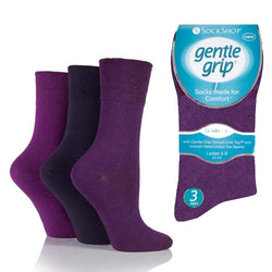 6 Pairs Ladies Diabetic Gentle Grip Socks Purple Size 4-8