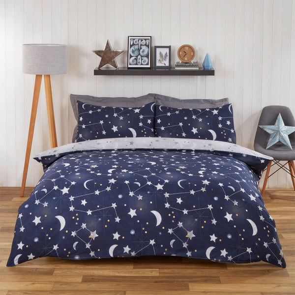 Children Night Sky Reversible Blue Duvet Set