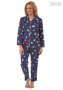 Ladies Navy Star Brushed Cotton Pyjamas by Indigo Sky Size 8 - 20