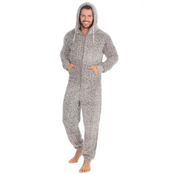 Mens Frosted Sherpa Hooded Onezee Onesie All-In-One Grey Small - XL