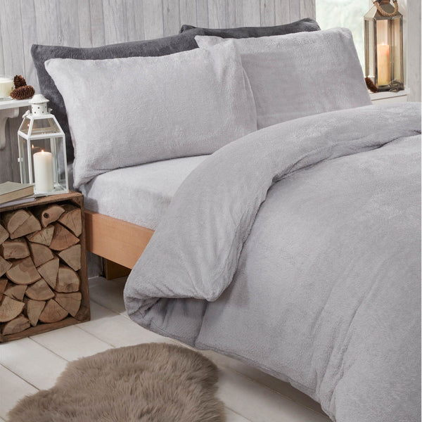 Brentfords Teddy Fleece Silver Grey Duvet Cover Set