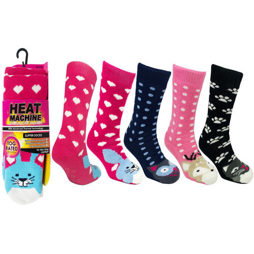 1 Pair Ladies Heat Machine 2.3 Tog Animal Slipper Socks Size 4-8