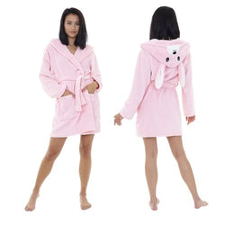 Ladies Novelty Bunny Dressing Gown With Ears Size Small - XL