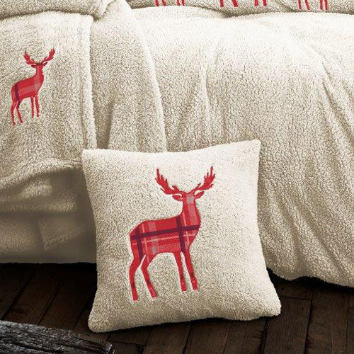 2 Pack Stag Embroidered Soft Feel Teddy Cream Cushion Cover