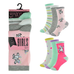 Girls 3 Pack Unicorn Design Socks