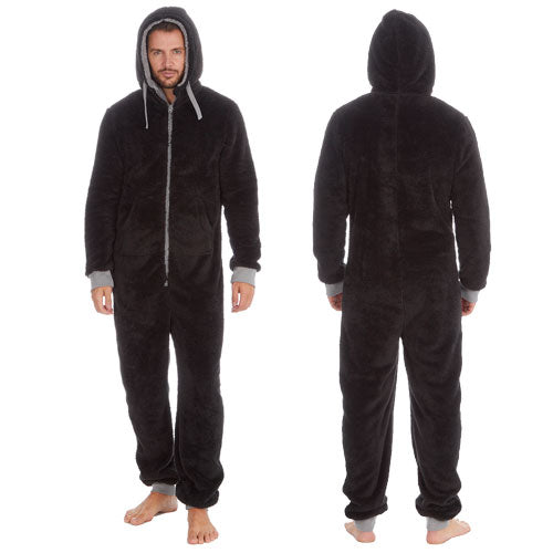 Mens Snuggle Hooded Onezee Onesie All-In-One Black Small - XL