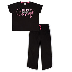 Ladies Curve Varsity Slogan Pants Set Black Size XL - 3XL