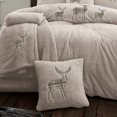 2 Pack Stag Embroidered Soft Feel Teddy Natural Cushion Cover