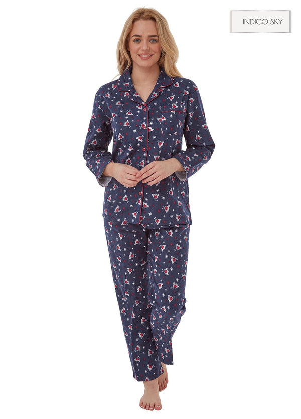 Ladies Navy Robin Brushed Cotton Pyjamas by Indigo Sky Size 8 - 20