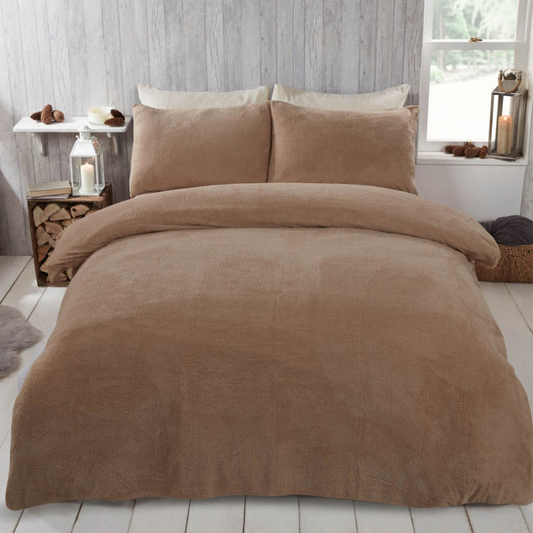 Brentfords Teddy Fleece Latte Duvet Cover Set