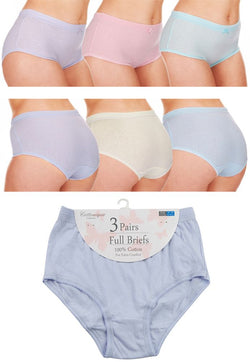 3 Pack Ladies Pastel 100% Cotton Full Briefs by Cottonique Plus Size