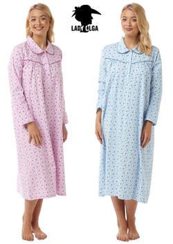 Holly 100% Brushed Cotton Wincyette Nightdresses by Lady Olga Size 8 - 26