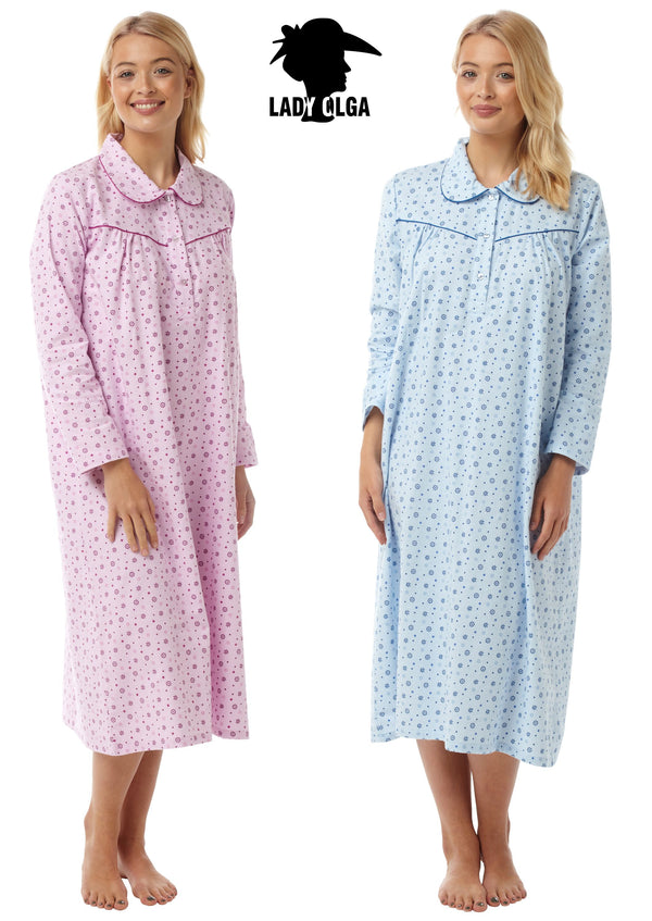 Holly 100% Brushed Cotton Wincyette Nightdresses by Lady Olga Size 8 - 26